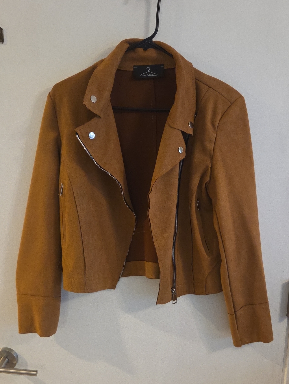 Italian Faux Suede Moto Jacket - Camel Brown